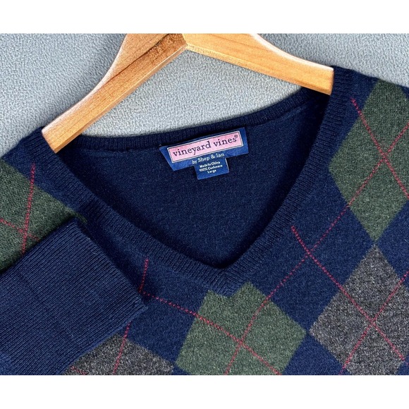 Vineyard Vines Other - Vineyard Vines Sweater Mens Large Blue Cashmere Argyle Diamond Grandpa Eclectic
